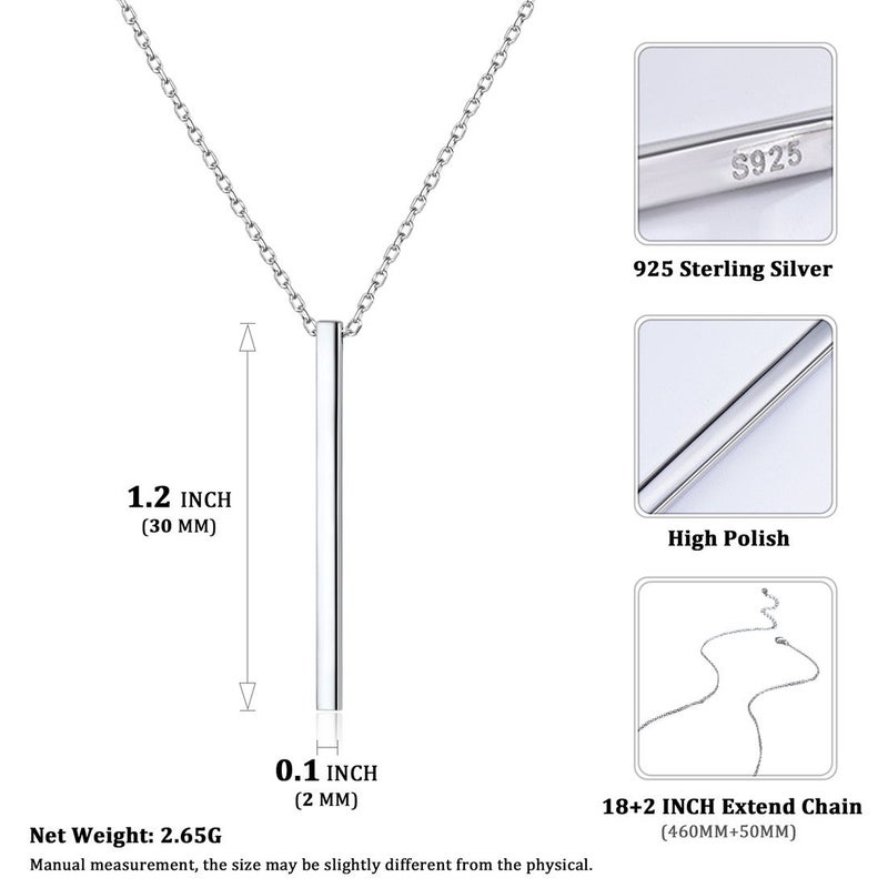 ChicSilver 925 Sterling Silver Y Layer Minimalist Vertical Bar Pendant Necklace Long Lariat Chain For Women Jewelry - Image 4